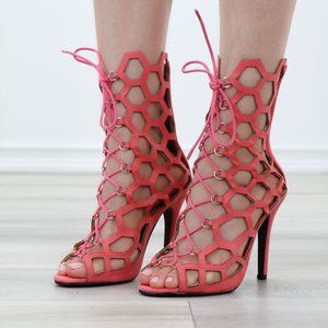 Lace-Up Strappy Glam Gladiator Suede Open Toe Needle High Heel Stiletto Sandals